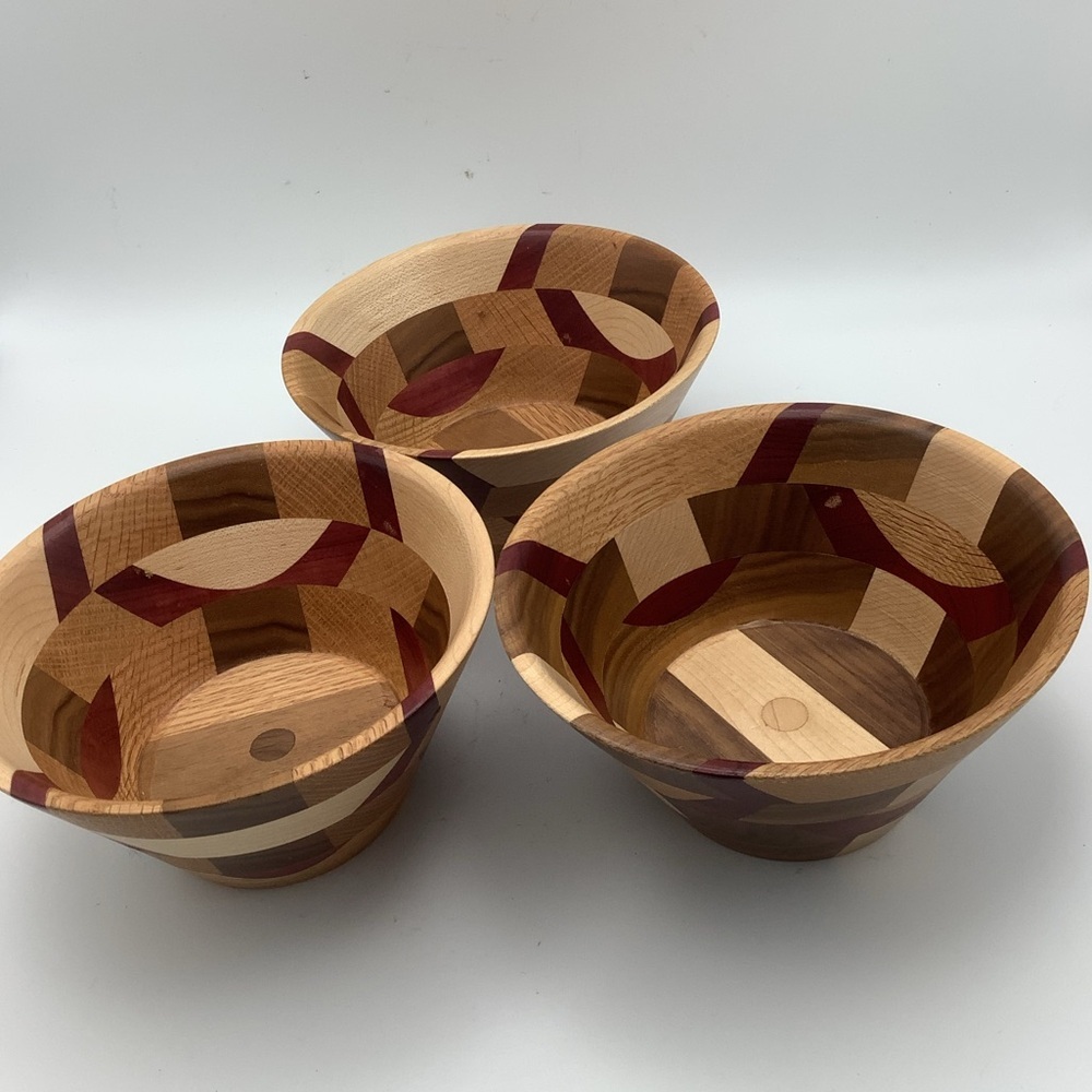 Three Artisan Segmented Wood Bowls - Picture 2 of 11